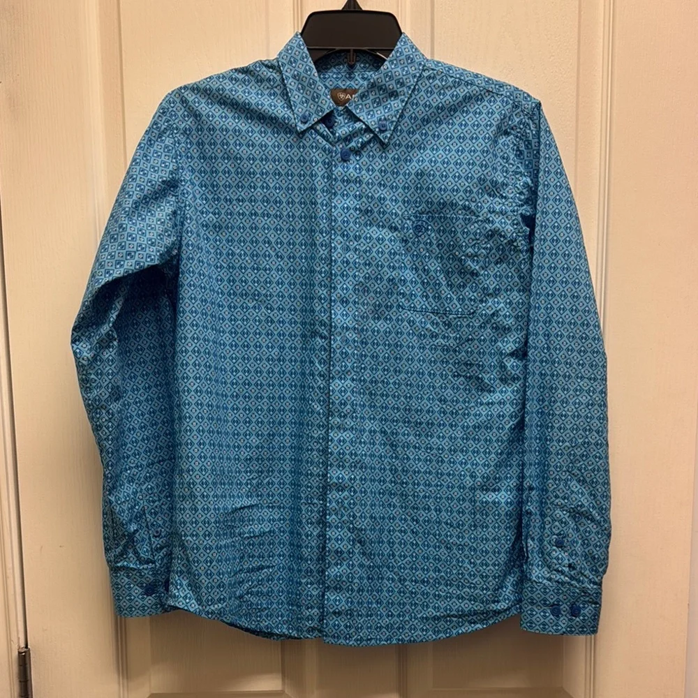 Ariat Boys Blue Casual Button Down Shirt with Gingham Pattern